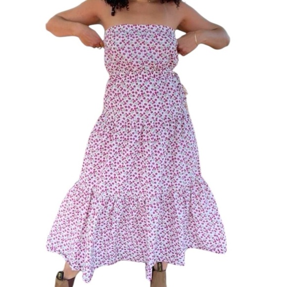 GAP floral print strapless tiered Boho peasant cottage cotton maxi dress Sz S - Picture 9 of 9